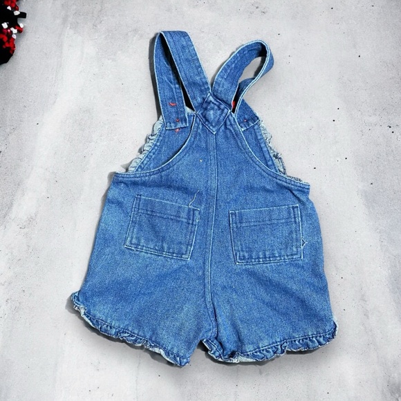 y2k Disney Minnie Mouse Denim Ruffled Belted Short Overalls Size 3T - Picture 6 of 6